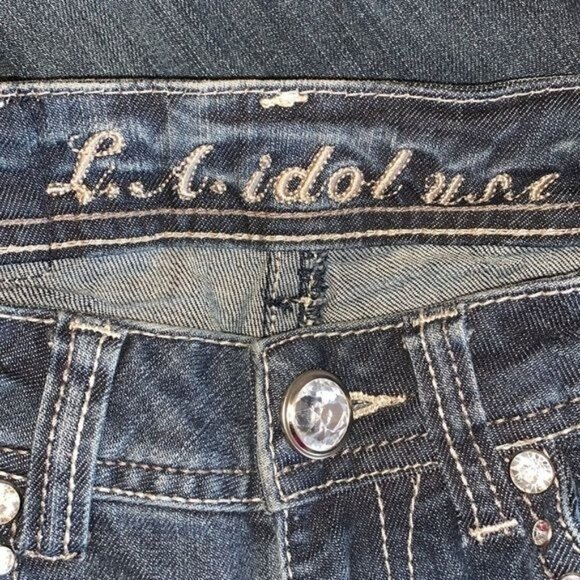 L.A. Idol Womens Distressed Skinny Jeans Size 1 With Rhinestone & Stud Accents - Picture 3 of 14